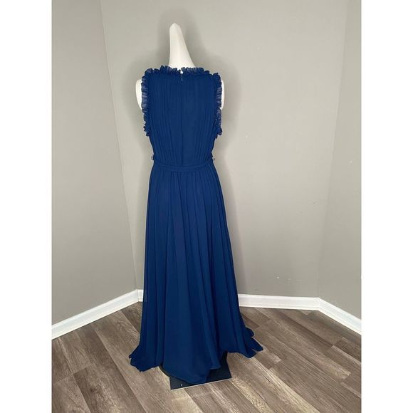NWT BADGLEY MISCHKA Ruffle-trimmed pleated chiffon gown Size 8 $750 - Picture 6 of 8